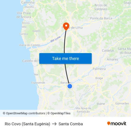 Rio Covo (Santa Eugénia) to Santa Comba map
