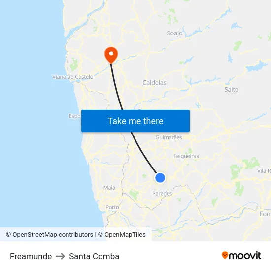 Freamunde to Santa Comba map