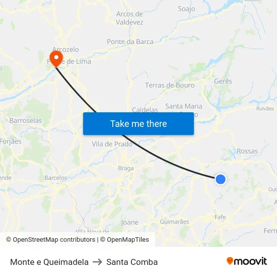 Monte e Queimadela to Santa Comba map
