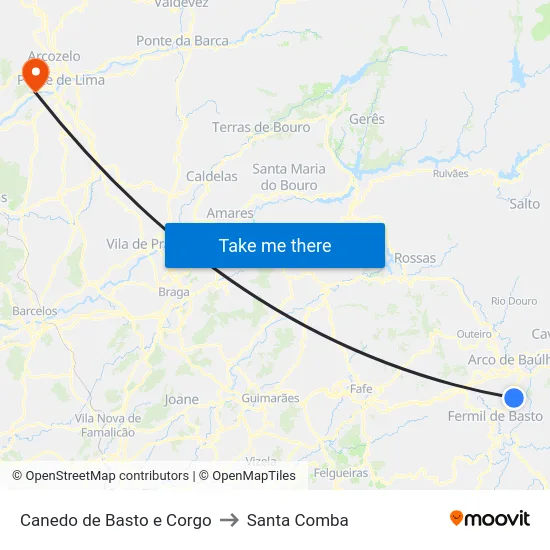Canedo de Basto e Corgo to Santa Comba map