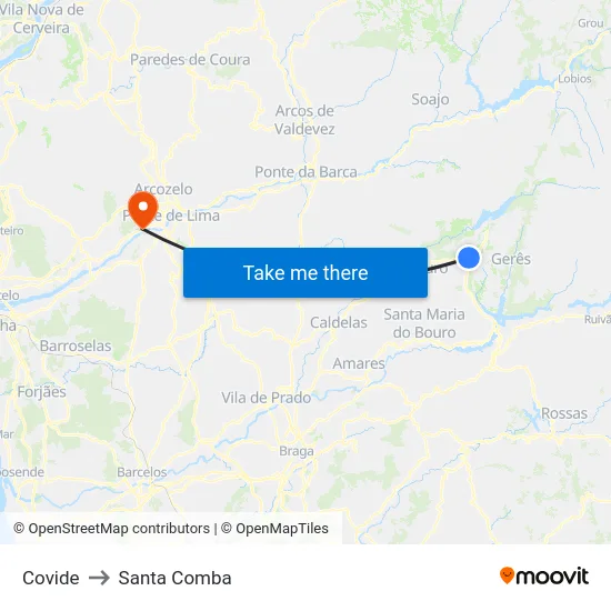 Covide to Santa Comba map