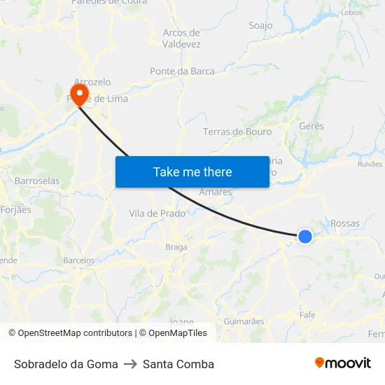 Sobradelo da Goma to Santa Comba map