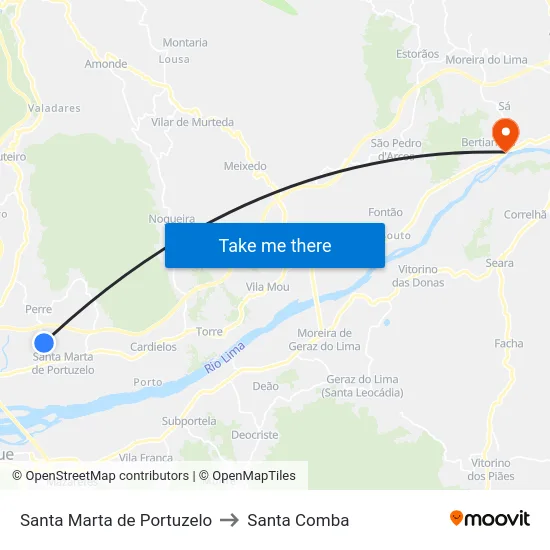 Santa Marta de Portuzelo to Santa Comba map