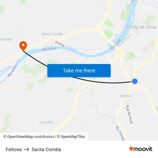 Feitosa to Santa Comba map