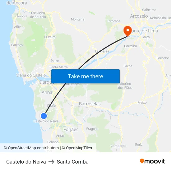 Castelo do Neiva to Santa Comba map