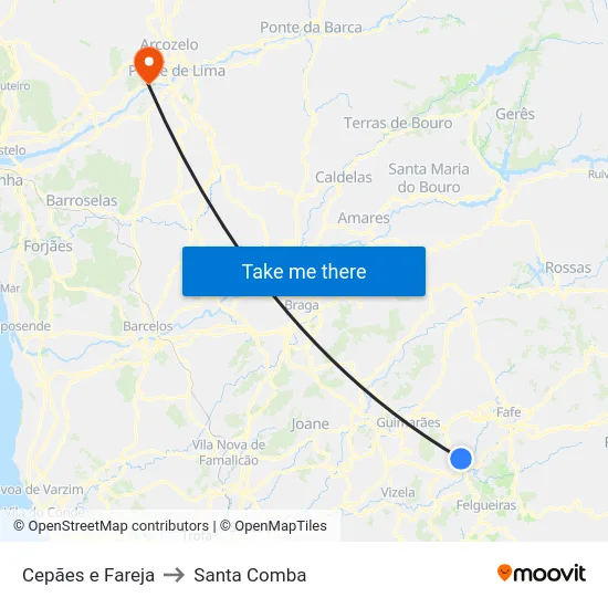 Cepães e Fareja to Santa Comba map