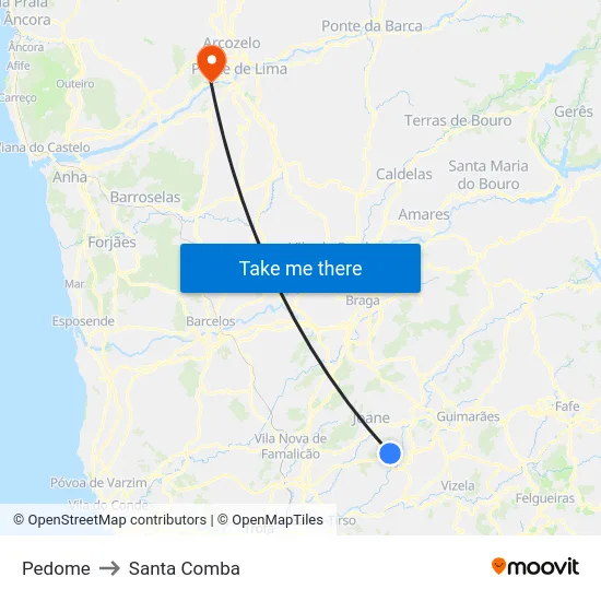 Pedome to Santa Comba map