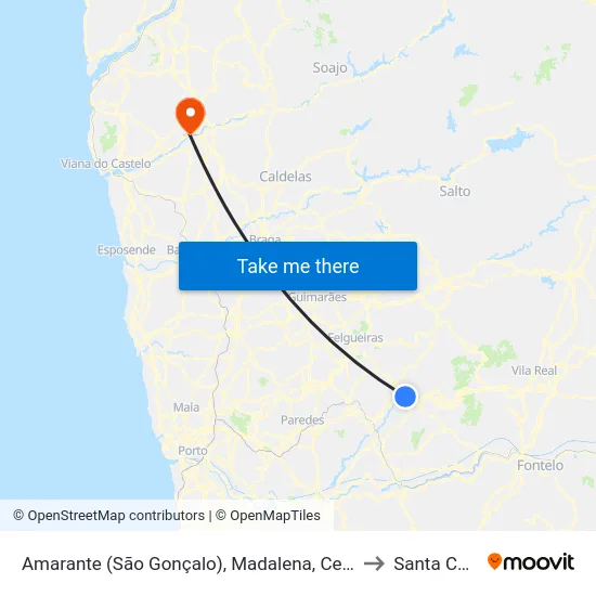 Amarante (São Gonçalo), Madalena, Cepelos e Gatão to Santa Comba map