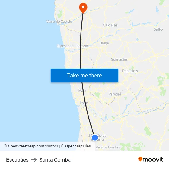 Escapães to Santa Comba map