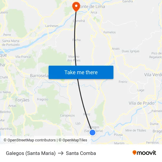 Galegos (Santa Maria) to Santa Comba map
