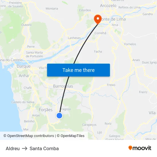 Aldreu to Santa Comba map