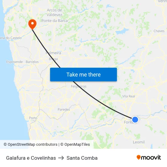 Galafura e Covelinhas to Santa Comba map