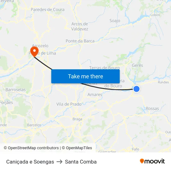 Caniçada e Soengas to Santa Comba map