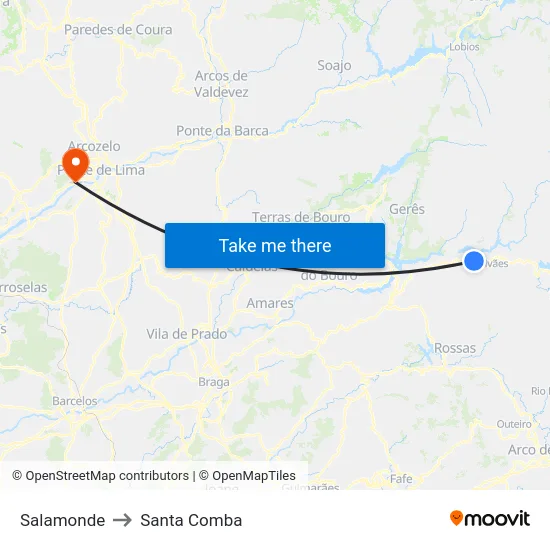 Salamonde to Santa Comba map