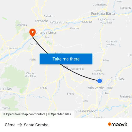 Gême to Santa Comba map