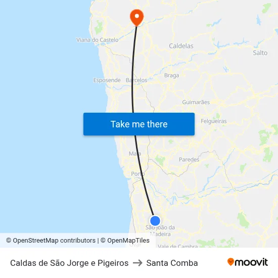 Caldas de São Jorge e Pigeiros to Santa Comba map