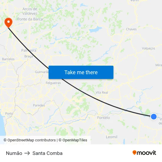 Numão to Santa Comba map