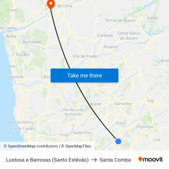 Lustosa e Barrosas (Santo Estêvão) to Santa Comba map