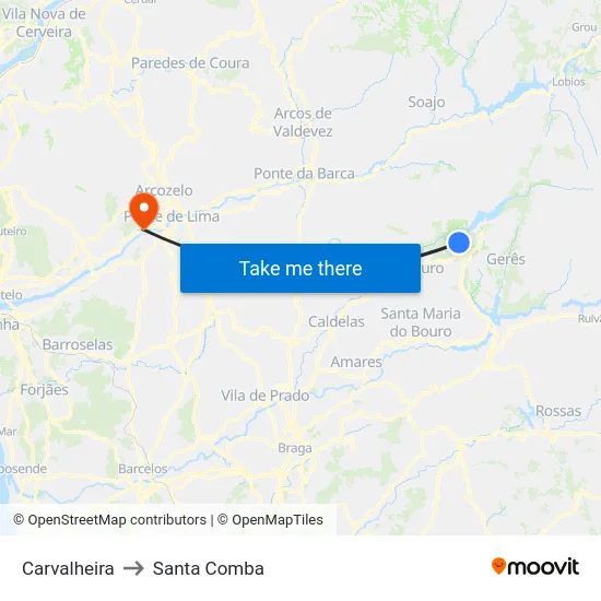 Carvalheira to Santa Comba map