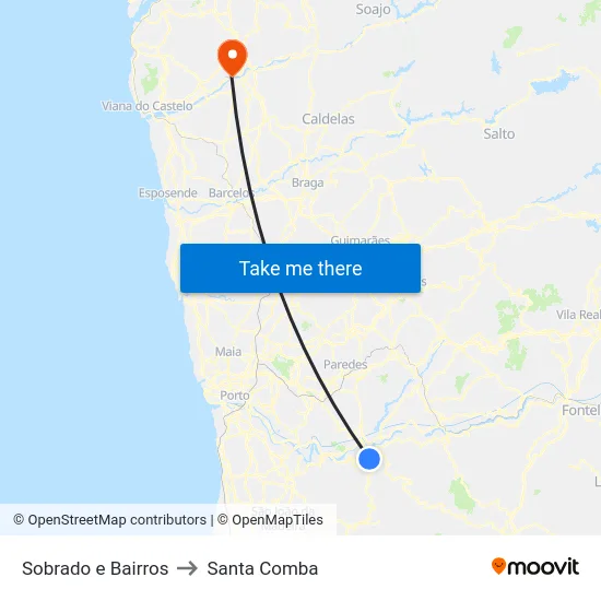 Sobrado e Bairros to Santa Comba map