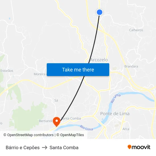 Bárrio e Cepões to Santa Comba map