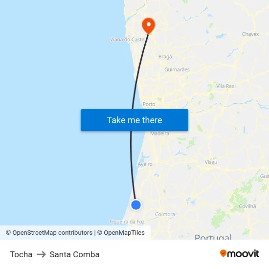 Tocha to Santa Comba map