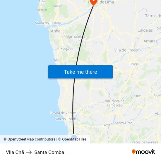 Vila Chã to Santa Comba map