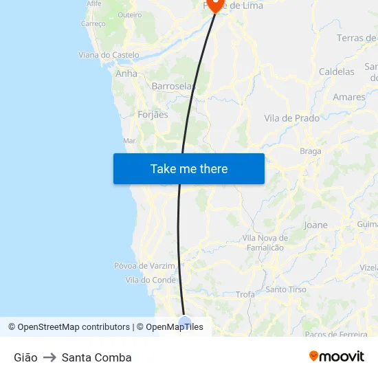 Gião to Santa Comba map