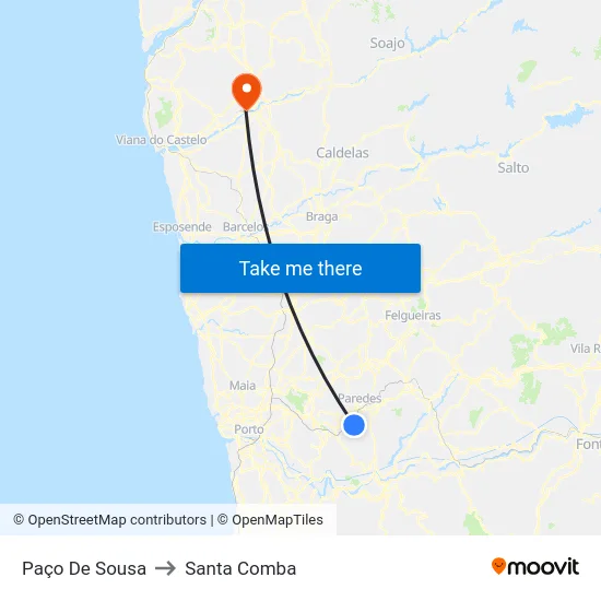 Paço De Sousa to Santa Comba map