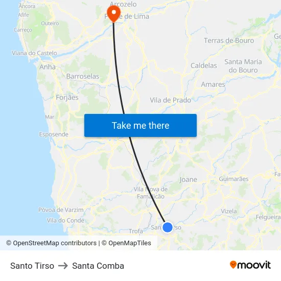 Santo Tirso to Santa Comba map