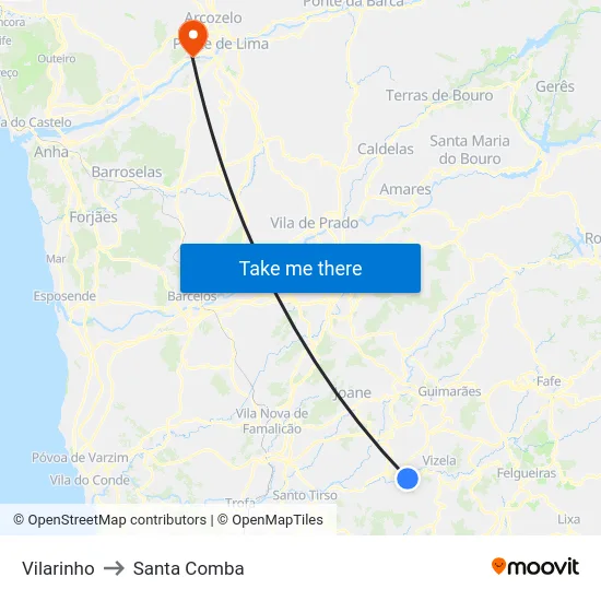 Vilarinho to Santa Comba map