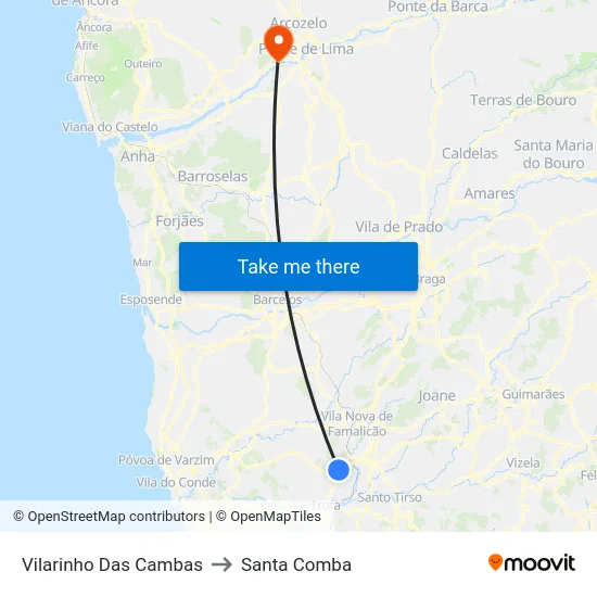 Vilarinho Das Cambas to Santa Comba map