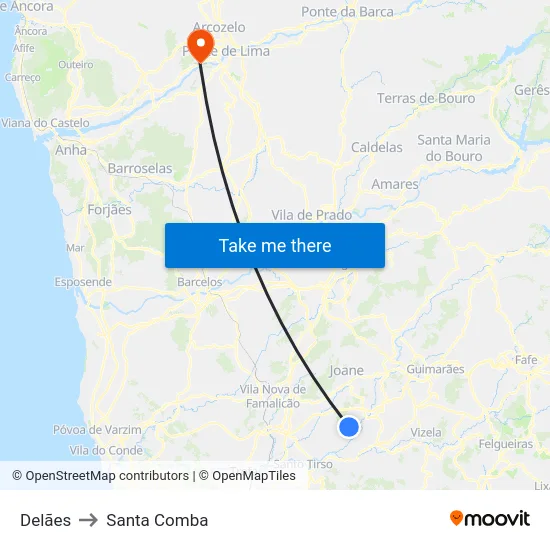 Delães to Santa Comba map