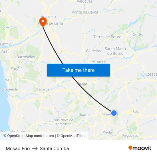 Mesão Frio to Santa Comba map