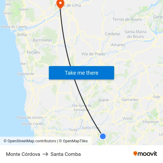 Monte Córdova to Santa Comba map