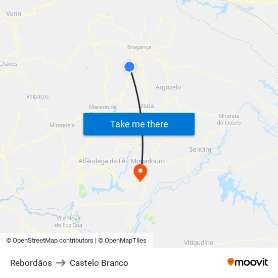 Rebordãos to Castelo Branco map