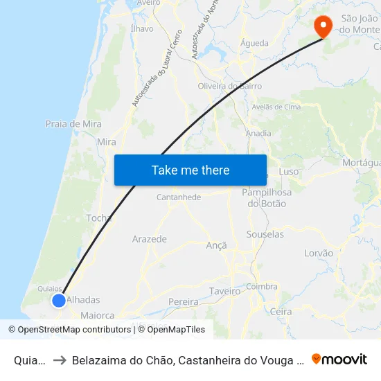 Quiaios to Belazaima do Chão, Castanheira do Vouga e Agadão map