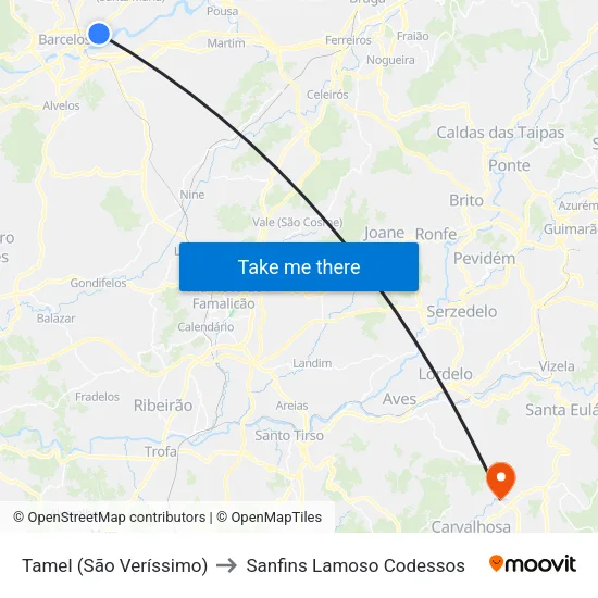 Tamel (São Veríssimo) to Sanfins Lamoso Codessos map