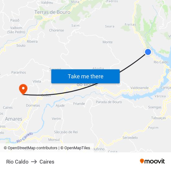 Rio Caldo to Caires map