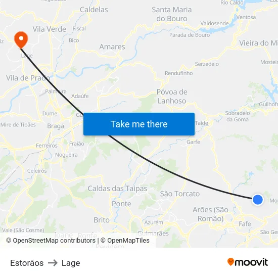 Estorãos to Lage map