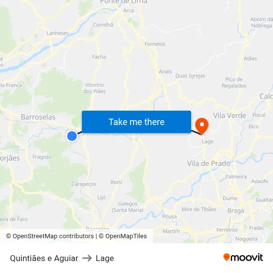 Quintiães e Aguiar to Lage map