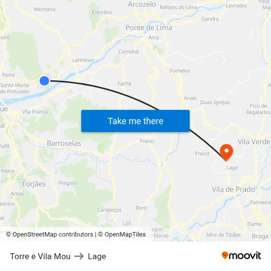 Torre e Vila Mou to Lage map