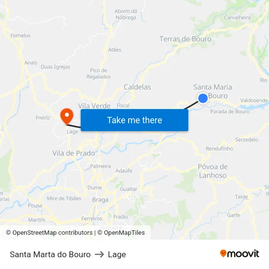 Santa Marta do Bouro to Lage map