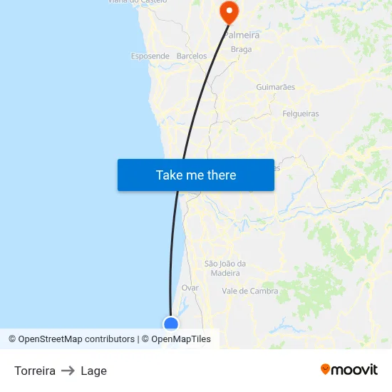 Torreira to Lage map