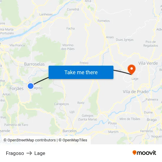 Fragoso to Lage map