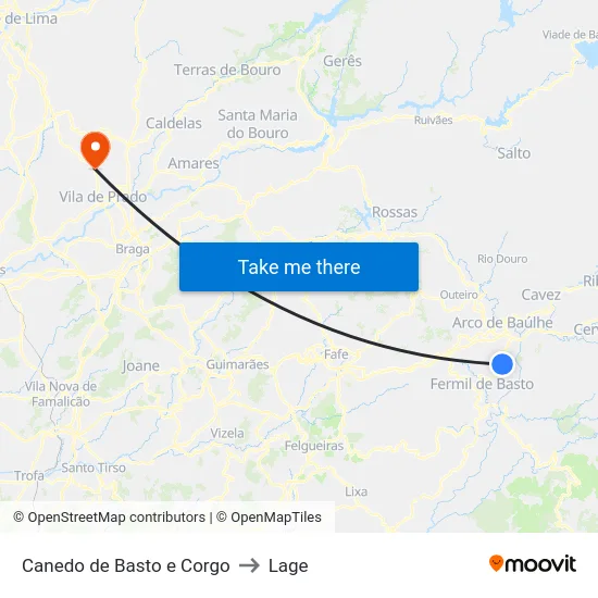 Canedo de Basto e Corgo to Lage map