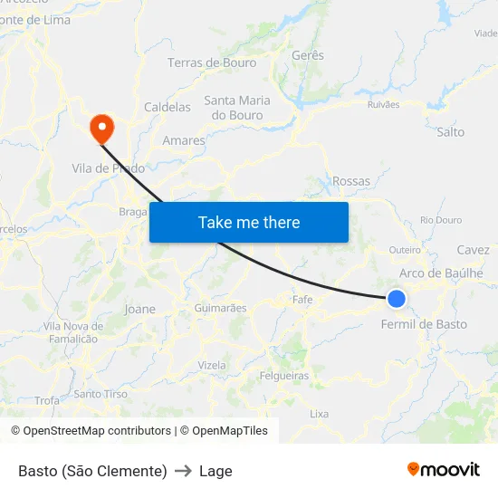 Basto (São Clemente) to Lage map