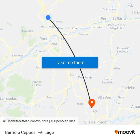 Bárrio e Cepões to Lage map