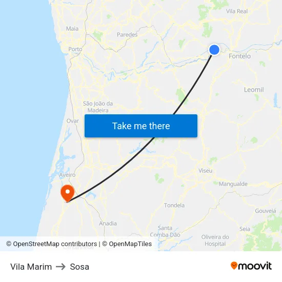 Vila Marim to Sosa map