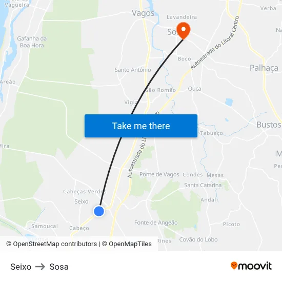 Seixo to Sosa map